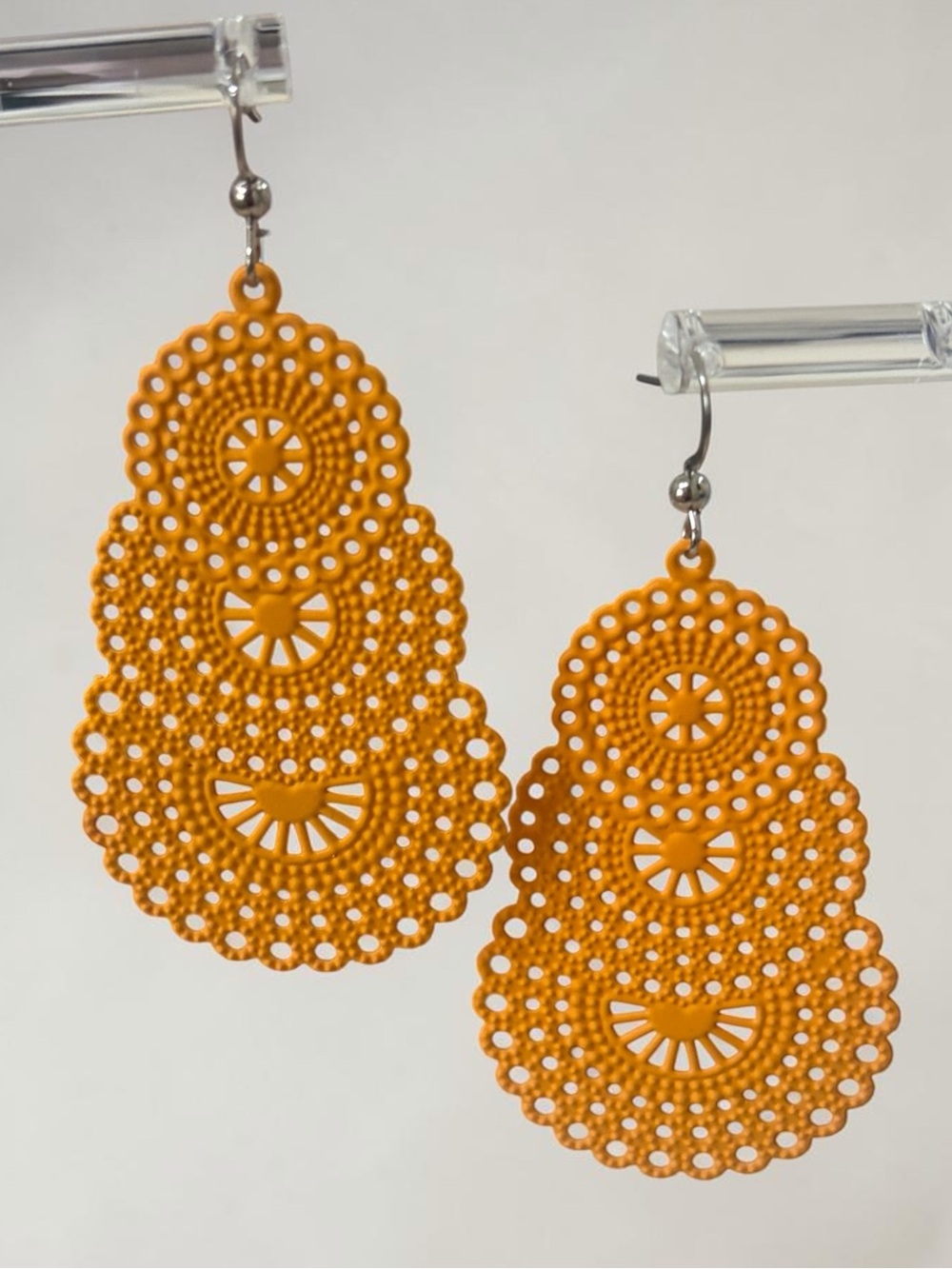 Orange Lace-Style Drop Earrings Lightweight